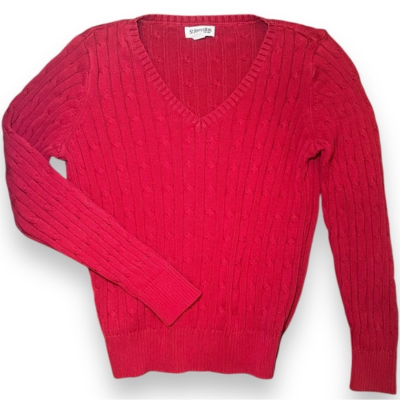 St. John’s Bay Red Cable knit V Neck Sweater - Picture 1 of 6